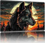 Playmat for MTG,Game Mat 24 x 14 inches, Non Slip Rubber Backing TCG and Board Game Mat for Cards,Mousepad Desk Mats-Twilight Wolf