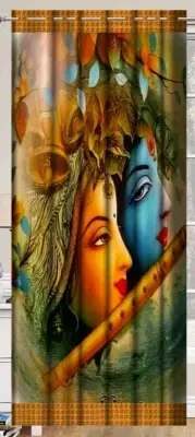 Polyester Knitting 3D Digital God Radha Krishna Printed Curtains 1 piece 7 feet