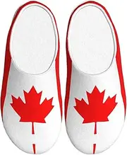 [EdWal] Canadian flag print Winter Warm Slippers Indoor Anti-skid Plush Slippers Relaxing at Home for Women Men