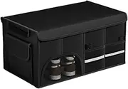 Multi-Compartment Collapsible Car Trunk Organizer with Lid Universal Storage Box Accessory(Black-L)