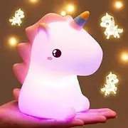 One Fire Unicorn Night Light, 16 Color Changing, LED, Rechargeable, Pink, Silicone, Kids Room Decor