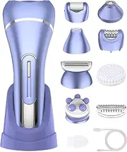 Epilator for Women, 7 in 1 Replaceable Hair Removal & Massager & Cleaner Devices, Bikini Trimmer, Face Massage, Face Exfoliating Brush, Foot Callus Remover, IPX7 Waterproof Razors (Purple)