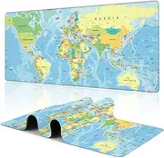 Uiaoiais Gaming Mouse Pad,Blue World Map Desk Mat,31.5""X15.7"" Large Desk Pad with Stitched Edge Non-Slip Base Keyboard Big Mouse Pad for Office Home Work Gaming, WDQ-C01