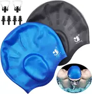Unisex Swim Caps Ear Protection,2 Pack Silicone Swimming Caps for Short/Long Hai