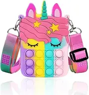 Small Pop Purse, Unicorn Pop Purse for Girls and Women Pop Bag with Unicorn Pop Toy, Shoulder Bag Fidget Toys Pop Fidget Backpack Toy for ADHD Anxiety School Backpack Silicone Bag Pop for Girls