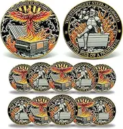 Dumpster Fire Challenge Coin - Phoenix & Knight Design - Transformed by The Flames & Strongest Steel Forged in Fire - Funny Accessories - Inspirational Gifts for Men, Women, Coworkers (10 Pcs)