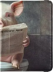 [Amooorous] Cartoon Cute Pink Pig Reads Newspaper Leather decorative passport holder for travel Vaccine Card Holder Cover Combo Passport Case Travel Documents Wallet Ultra Slim, Cartoon cute pink pig reads