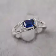 2Ct Emerald Lab-Created Blue Sapphire Pretty Wedding Ring 14k White Gold Plated