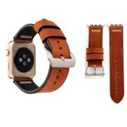 For Apple Watch Series 7,45-mm Case Retro Genuine Leather Watch Band,Coffee