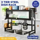 2 Tier Over Sink Dish Drying Drainer Rack Cup Cutlery Storage Tray Holder Shelf