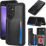 [Cavor] for Galaxy S23 FE Case Vertical Flip Cover for Samsung Galaxy S23 FE 5G Wallet Cases PU Leather Kickstand with Card Slots Holder Magnetic Clasp Protective Phone Cover Women Men-Black