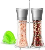Salt and Pepper Grinder Set - Stainless Steel Refillable Salt & Peppercorn Shakers