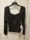 ana a new approach L/S Front Tie Peasant Top Black Size XL