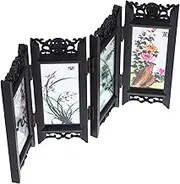 LIFKICH Mini Folding Screen Decorative Tabletop Divider Vintage Chinese Style Screen Panel for Office Decor Lightweight Space Saving Desktop Screen Decor for Home