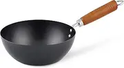 Ken Hom Carbon Steel Mini Wok, 20cm, Classic, Non-Induction/Wooden Handle/Flat Base Pan, Includes 1 x Chinese Wok Pan, KH320001