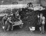 Canadian soldiers heaving coal at their barracks in England 1960 Old Photo