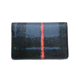COACH 時尚手繪風格紋對開式短夾卡片夾 證件夾 黑+藍色