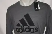 NWT adidas AMPLIFER TEE Large Men's L/S BIG LOGO Cotton Blend Crew Neck Gray