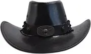 [ARSUGMZ] Faux Leather Cowboy Hat Women Men Vintage Big Brim Western Cowgirl Jazz Cap Windproof Rope Hat