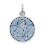 Sterling Silver Rhodium-Plated Blue Epoxy Angel Charm