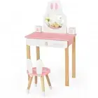 Kids Vanity Set Rabbit Makeup Dressing Table Chair Set with Mirror and Drawer-Wh