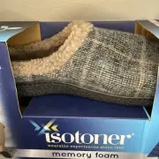 Isotoner Men's Memory Foam MicroTerry Lined Hoodback Eco Comfort Slippers Large