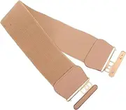 [Baluue] Elegant Double Oval Buckle Wide Elastic Belt for Women Adjustable Shirt Tuck Band Versatile Artificial Waist Accessory for Dresses and All Occasions Flattering Fit