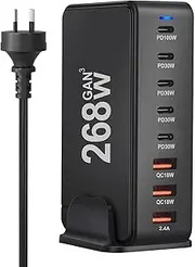 268W USB C Charger, 8 Ports GaN III PD Laptop Charging Station 100W Fast Charger Block Compatible with MacBook Pro/Air, iPad Pro/Air, iPhone 16/15/14/13 Pro Max, Galaxy 24/23,Pixel 8 Pro