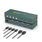 HDMI KVM Switch 4 Computers 2 Monitors 4K@60Hz,KVM Switch Dual Monitor with 3...