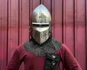 Medieval Bascinet Helmet with Riveted Chainmail Knight LARP & Cosplay Armor