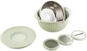 4-in-1 Colander with Mixing Bowl Set, Multifunction Kitchen Fruit Cleaner Veggie Grater Stainless Steel Strainers for Kitchen Grating Cheese (Green)