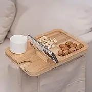 Wood Sofa Arm Tray Table Home Couch Arm Tray Storage Tray Cup Holder Armrest Tray for Snack Drinks Remote Control with Phone Holder(Bamboo)