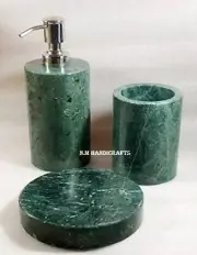 Green marble bath set, Soap Dispenser, Soap Dish, Brush Holder, bath Accessory