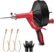 Drain Auger 25 Ft Plumbing Snake Clog Remover with Glove and Snake Drain Drill