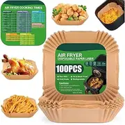 Air Fryer Square Sillicon Paper Liners,Disposable 100 PCS,7.9 inch(5-8Qt),Food Grade,Non- Sticky Heat Resistant Baking Paper, Air Fryer Parchment Liners for Roasting and Microwave,Baking Mats