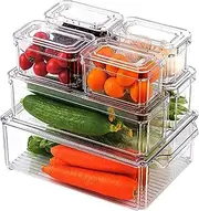 Fridge Organisers with Lids Set of 7, Stackable Fridge Organisers, Fruits Vegetable Freezer Storage Boxes, Clear Storage Containers for Kitchen, Cupboards, Freezer, Cabinets, Pantry