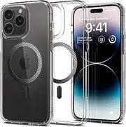 SPIGEN Ultra Hybrid Mag MagFit for iPhone 14 Pro Case, Compatible with MagSafe Magnetic Ring Air Slim Bumper Hard Clear Cover - Carbon Fiber