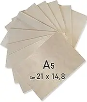 Wood Lab 50 x A5 Birch Plywood Sheets 3mm (± 0.5mm) 21 x 14.8 cm A5 | Plywood Board for Painting Crafts Birografi, Trahole, CNC, Laser, Decorating, Decorating, Engraving (50)