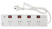 White 4 Outlet Power Board Individually Switched w/ 1.2m Power Lead