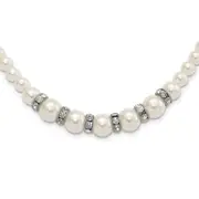 Fashion 1928 Silver-Tone Clear Crystal And Simulated Pearl 15In W/ 3In Ext Necklace