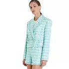 NWT English Factory Teal Textured Checkered Double Breasted Blazer Short Set