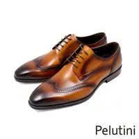 在飛比找momo購物網優惠-【Pelutini】經典質感翼紋雕孔綁帶德比鞋 棕色(311