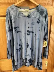 Plus Size 3x One World Live and Let Live Blue Tie Dye Flowy Tunic Boho Top NWT