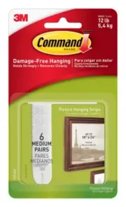 3M Command Strips, Medium, 12 Strips per Packet