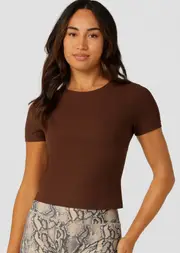 [Lorna Jane] Ultimate Comfort Rib T-Shirt in Brown, Size - Large L Espresso