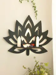 Boho Lotus Wood Shelf for Wall Decor