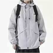 [BybAgs] Outdoor Golf Fashion Coat Plus Size Raincoat Waterproof Windbreaker Hooded Shell for Hiking Fishing (Color : Gray, Size : Large)
