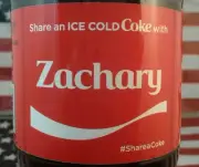 Share A Coke With Zachary 2017 Limited Edition Coca Cola Bottle