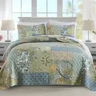 NEWLAKE Bedspread Quilt Set, Reversible Cotton Patchwork Bohemian Quilt, Ligh...