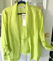 CHICOS overlay gauzy JACKET SOFT LIME OPEN FRONT long or tab/elbow sleeve NWT